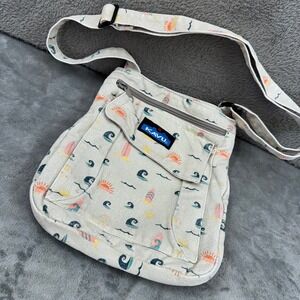 KAVU For Keeps‎ Crossbody Bag Womens Small Beige Surf Print Excellent Canvas